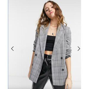 Topshop Womens Plaid Double-Breasted Oversized Blazer UK 6 US 2